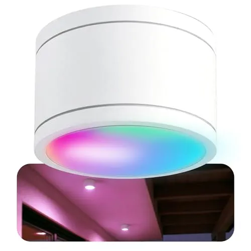 SSC-LUXon LED Außen-Deckenleuchte CELI-WX - Flache IP44 Deckenlampe mit Smart WiFi RGB LED für individuelle Lichtstimmungen in Bad, Wohnzimmer oder Küche – einfach per App steuerbar!