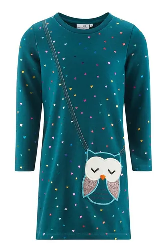 happy girls A-Linien-Kleid Happy girls Kleid Langarm Eule petrol (kein Set, 1-tlg) Tasche