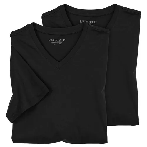 Redfield XXL T-Shirts 2er-Pack Schwarz V-Ausschnitt - Hochwertige XXL Basic T-Shirts für Herren von Redfield. Optimaler Schnitt und hautsympathische Baumwolle für besten Tragekomfort in Übergrößen. Ideal für jeden Anlass.