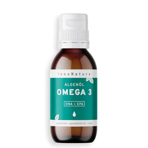 InnoNature Omega 3 Algenöl | natürlich aus der Mikroalge Schizochytrium | 100 ml, hochdosiert mit ≥ 600 mg DHA und ≥ 300 mg EPA pro 2,5 ml (Tagesdosis) | Glutenfrei, vegan