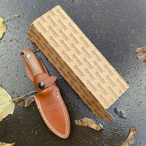 LionSteel M4 Brown Micarta – Hochwertiges Feststehendes Messer - Taschenmesser mit 20,5 cm Klinge aus Böhler M390, ideal für Bushcraft und Jagd. Ergonomischer Griff und braune Lederscheide für optimalen Einsatz.