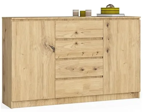 BDW - Kommode mit 4 Schubladen, Komodenschrank K160, Sideboard mit 2 Türen, Wohnzimmer Schlafzimmer Flur Möbel, Büroschrank, Robustes Material - 160x40x99 cm, Artisan-Eiche