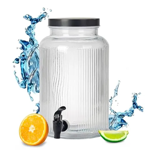 Getränke Spender mit Zapfhahn - 5 Liter - Glas Wasserspender mit Schraubverschluss - Wasser Saft Limonade Getränke Spender Dispenser