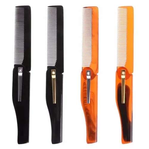 4er-Pack Kunststoff-Klappkamm, Zusammenklappbarer und tragbarer Feinzahnkamm, Horn-Klappkamm, Klappkamm mit feinen Zähnen, zum Stylen von Haaren und Bart – Herrenpflege – 4 Farben