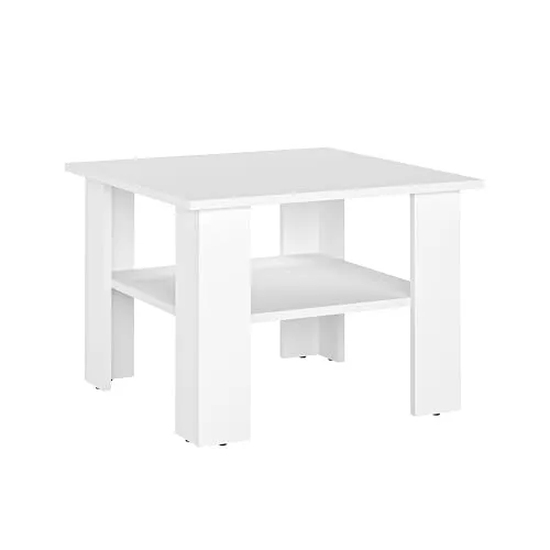 KOMTO Couchtisch Weiß Vienna - Moderner Beistelltisch mit Stauraum - Beistelltisch fürs Wohnzimmer mit stabiler Konstruktion und pflegeleichtem Material. Der quadratische Couchtisch bietet zusätzlichen Stauraum und ist ideal für kleine Räume. Maße: 60x60x43 cm.