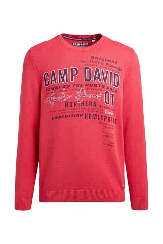 Camp David Herren Pullover Rundhals mit Logo Prints Royal Red, XL