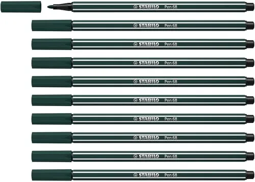 STABILO Premium-Filzstift Pen 68 - 10er Pack - Grünerde - Marker & Filzstifte mit hoher Farbbrillanz, 1 mm Spitze und 24 Stunden Austrocknungsschutz. Ideal für kreative Projekte und intensives Zeichnen.
