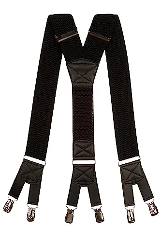 Olata 6 Clip Herren Hosenträger/extra breite Y-Hosenträger – 5 cm. Schwarz