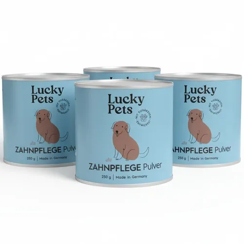 Lucky Pets Zahnpflege Pulver für Hunde - Mundgeruch & Zahnstein vorbeugen - Zuckerfreies Ergänzungsfuttermittel für Hunde, ideal zur Unterstützung der Zahnpflege. Mit hochwertigen Zutaten wie Petersilie und Thymian für ein frisches Hundelächeln. Inhalt: 750 g.