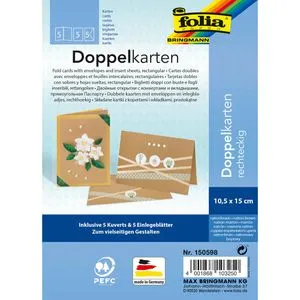 Folia Faltkarten 150598, 220g/m², natronbraun, 10,5 x 14,8 cm (A6) blanko, 5 Karten + 5 Umschläge