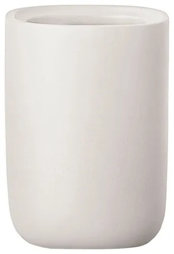 Kleine Wolke Zahnputzbecher Alita in Ecru - Stilvoller Zahnbürstenhalter aus Beton mit eleganter Formsprache. Mit rutschfesten Silikonfüßen und edler Edelstahl-Spenderpumpe für eine ansprechende Badezimmergestaltung.