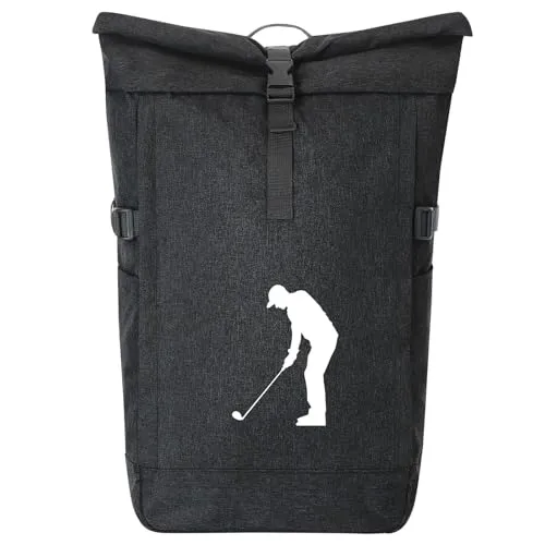 Huuraa Kurierrucksack Golf Silhouette Geschenk 30-44 Liter Black Melange Fairtrade Rolltop Rucksack Golf Geschenkidee