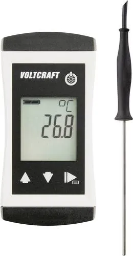 VOLTCRAFT PTM 100 + TPT-201 Temperatur-Messgerät -200 bis 450°C - Präzises Temperaturmessgerät mit PT-1000 Fühler, IP65 wasserdicht, ideal für Labor und Lebensmittelüberwachung, bietet ein beleuchtetes Display und ergonomisches Design.