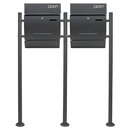 Wiltec 2er Set Designer Briefkasten V4 Anthrazit - Wandbriefkasten aus pulverbeschichtetem Stahl, abschließbar und witterungsbeständig. Ideal für moderne Hausfronten, mit großem Einwurfschlitz und leise schließender Klappe.