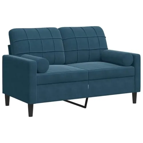 vidaXL 2-Sitzer-Sofa mit Zierkissen Blau 120 cm Samt - Sofa für 2 Personen, modernes Design in Blau, aus weichem Samt für höchsten Komfort, mit robustem Metallgestell und abnehmbaren Kissenbezügen – ideal zum Entspannen und Verweilen.