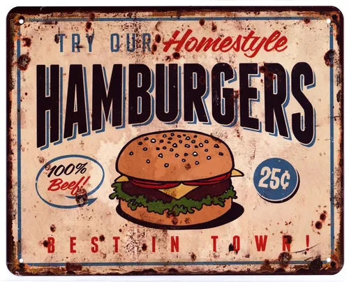 Blechschild Homestyle Hamburgers Best in Town Deko Schild mit Aufschrift 20 x 25