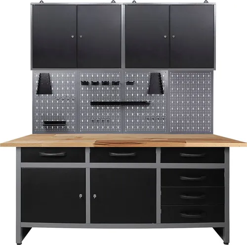 ONDIS24 Werkstatt-Set 160 cm - anthrazit/schwarz/grau - Werkstatt-Set für Hobbyhandwerker, abschließbar mit 6 Schubladen, 6 Türen und einer maximalen Belastbarkeit von 600 kg, ideal für optimale Organisation und Stauraum.