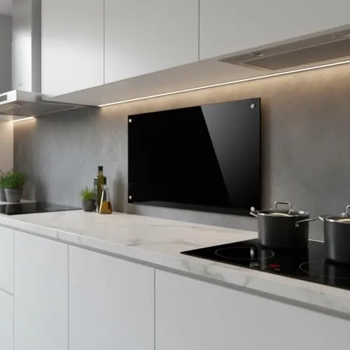 Mucola Küchenrückwand Glasrückwand Schwarz - Sonstige Wanddekoration – Hitzebeständige und pflegeleichte ESG Sicherheitsglas-Rückwand, ideal als Herdblende für moderne Küchen.
