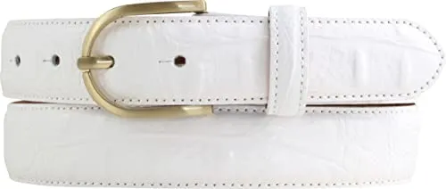 BELTINGER Damen-Gürtel mit Krokoprägung 3 cm | Leder-Gürtel für Damen 30mm Kroko-Optik | Kroko-Muster mit runder, goldener Gürtelschließe | Weiß 95cm