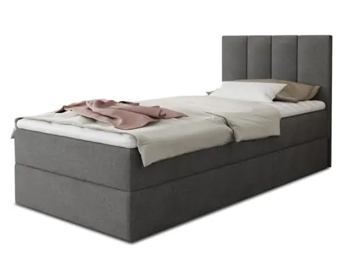 Boxspringbett Star Mini mit Bettkasten und Topper - Komfort für Ihr Schlafzimmer - Polsterbett mit integriertem Bettkasten, Luxus Bonell-Matratze und hochelastischem Matratzentopper für erholsamen Schlaf. Ideal für Jugendzimmer oder kleine Räume.