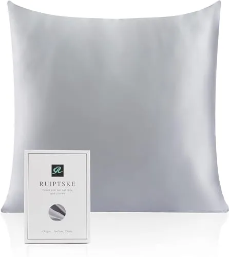 Kissenbezug aus Naturseide, hypoallergen, 22 Momme, 100% Seide, 600 Fäden, mit verdecktem Reißverschluss (Grau, 80x80cm)