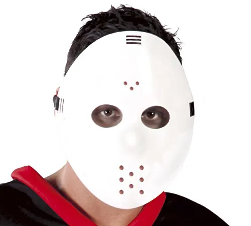 FIESTAS GUIRCA | Weiße PVC-Hockeymaske – Kostümzubehör für Halloween und Sportpartys – Ideal für Erwachsene und Unisex – Plastikmaske für Feiern und Veranstaltungen – Weiß