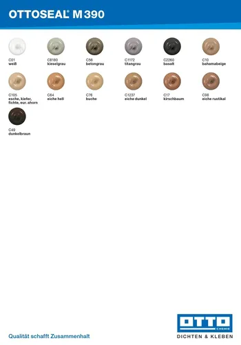 OTTOSEAL® M 390 Verarbeiter-Farbtafel Farbkarte Musterkarte Bestimmungskarte