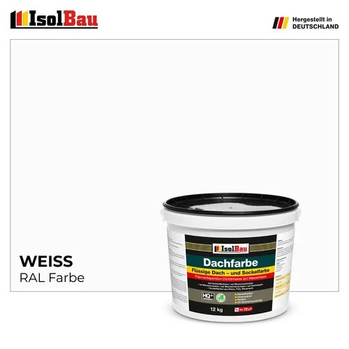 Dachfarbe Sockelfarbe Weiss 12 kg - Hochwertige Fassadenfarbe mit Nano Polymermembran - Lacke für Innen und Außen, schimmel- und schmutzresistent, schnell trocknend und UV-beständig. Ideal für langlebige Schutzanstriche.