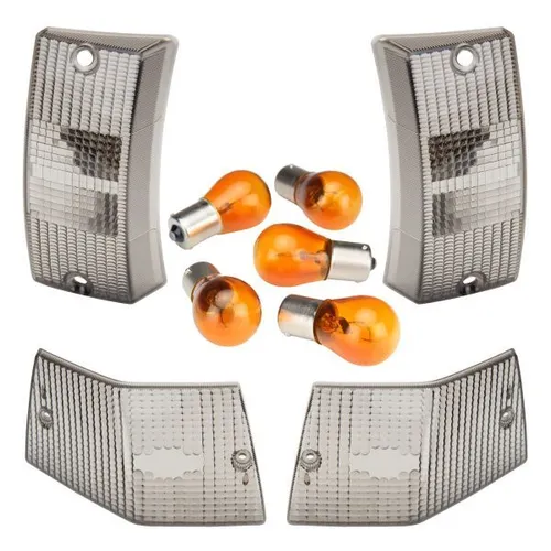 Blinkerglas Set schwarz getönt vorne hinten + Birnen für Vespa PX 80 125 150 200