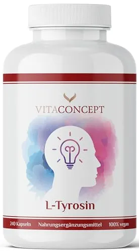 Veganes L-Tyrosin I 240 hochdosierte Kapseln I 1000 mg pro Tagesdosis I reine Aminosäure aus pflanzlicher Fermentation I laborgeprüft I 4 Monate Reichweite I in Deutschland produziert I Vitaconcept
