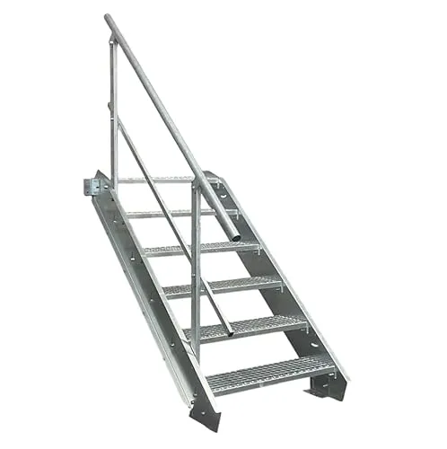 Srm-Design 6-Stufen Edelstahlleiter mit Geländer, 60 cm Breite, 90-120 cm Geschosshöhe - Robuste 6-Stufen Stahltreppe mit einseitigem Geländer, ideal für sicheren Zugang in Höhenlagen. Einfache Montage und hochwertige Materialien sorgen für Langlebigkeit und Stabilität.