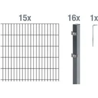 ALBERTS Doppelstabmattenzaun-Grundset (anthrazit, 30 m) - Zäune & Tore - Fertiges Doppelstabmatten-Set mit robustem Stahldraht für zuverlässigen, rostfreien Schutz und einfache Installation im Garten.