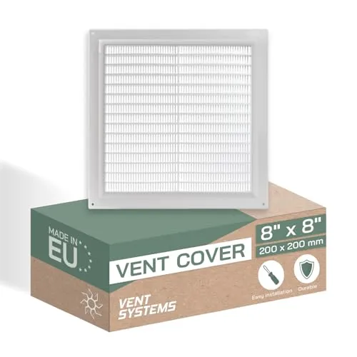 Vent Systems 250 x 250 mm Weiß Quadratisches Lüftungsgitter, Kunststoff Abdeckung mit Insektenschutz, Mauerlüftung, HVAC Luftauslass für Innen-/Außenwände, Decken, Wohnwagen, Heimwerkerbedarf