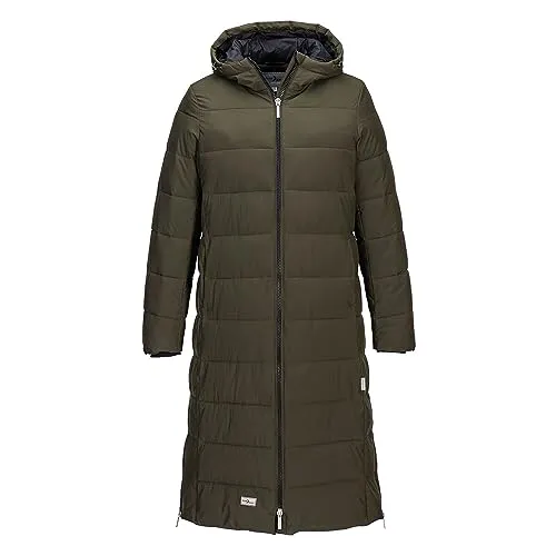 Blue Wave Damen Steppmantel Kaike mit verstellbarer Kapuze - Lange Steppjacke mit Innenfutter in Oliv Größe 48