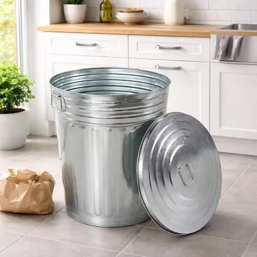 Mojawo 20L Oskartonne Aschetonne mit Deckel - Haushaltszubehör – Eleganter verzinkter Ascheeimer mit 20 Litern Kapazität, korrosionsbeständig und geruchsdicht, ideal für eine saubere Umgebung!