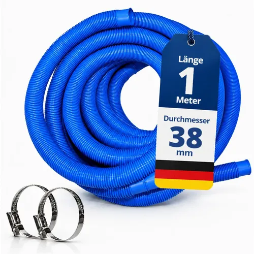 HAF Hochwertiger Pool Schwimmbadschlauch 38mm Blau 1 Meter | Poolschlauch für Garten & Schwimmbad | Solarschlauch + 2x Edelstahl Schlauchschellen