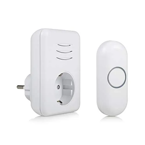 Byron DBY-22313 Funk-Türklingel-Set - Türglockensätze mit 16 Melodien, bis zu 150 m Reichweite und wetterbeständigem Klingelknopf. Einfache Installation und flexible Platzierung der Steckdosen-Klingel.