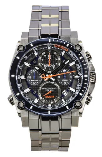 Bulova Precisionist Quartz Diver's 98B343 Herrenuhr - Armbanduhren mit 300m Wasserdichtigkeit, ideal für Taucher und Abenteuerlustige. Stilvolles graues Edelstahlarmband und präzises Quarzwerk sorgen für Zuverlässigkeit und Eleganz.