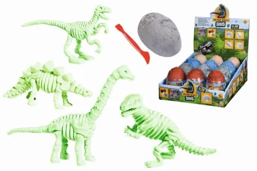 Simba Dino Skelett im Ei zum Ausgraben, 4-Fach Sortiert, es Wird nur EIN Artikel geliefert, Glow in The Dark Effekt, mit Werkzeug, 12.5cm, ab 3 Jahren