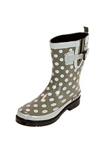 MADSea Damen Gummistiefel Ocean Oliv Punkte Halbschaft - Wanderschuhe, modischer halbhoher Gummistiefel mit rutschfester Sohle und kälteisolierender Einlegesohle – perfekt für jedes Wetter!