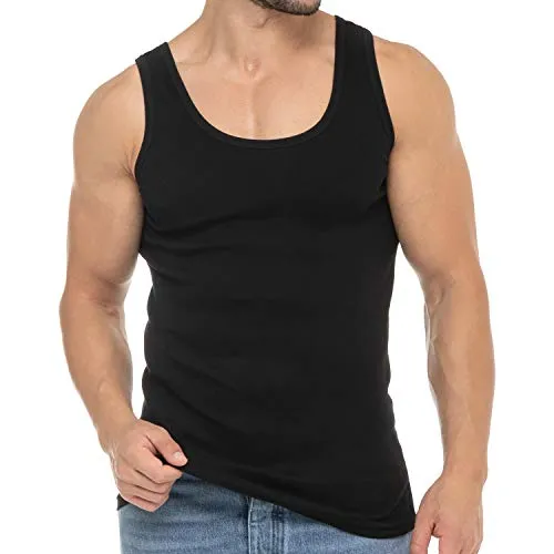 Celodoro Herren Feinripp Tank Top (4er Pack) Business Unterhemd ohne Nähte - Schwarz 4XL