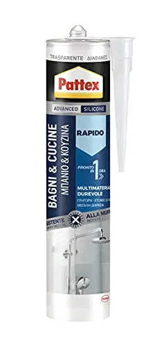 Pattex Badezimmer & Küchen Schnell Transparent, transparente Silikon-Dichtstoff, schnell trocknend, wasserdicht, Schimmel-Dichtstoff in Kartusche, 1 x 300 ml