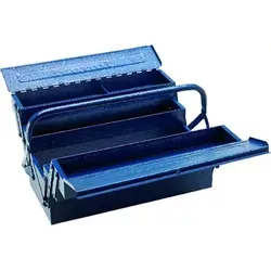 Werkzeugkasten Stahlblech 5-teilig 430x200x200mm - Robuster Werkzeugkoffer aus 0,6 mm Stahlblech mit 5 Fächern für perfekte Sortierung. Ideal für Handwerker, unempfindlich gegen mechanische Belastungen und mit Diebstahlschutz durch Vorhängeschloss.