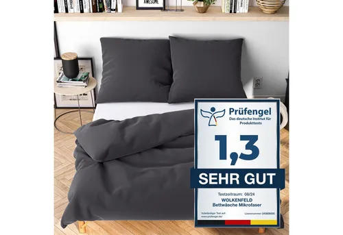 Wolkenfeld Bettwäsche 220x240 grau anthrazit - kuschlig weich & bügelfrei - Bettwäsche-Sets aus superfeiner Mikrofaser, ÖKO-TEX zertifiziert, pflegeleicht und temperaturausgleichend für gemütlichen Schlaf in jeder Jahreszeit.