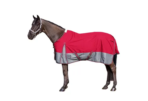 EQuest Pferde-Regendecke Rainmaster 0g XL Rot/Grau - Robuste Outdoordecke für Pferde, schützt zuverlässig vor Regen und Nässe. Hergestellt aus 100% Polyester für optimalen Komfort im Stall und auf der Weide.