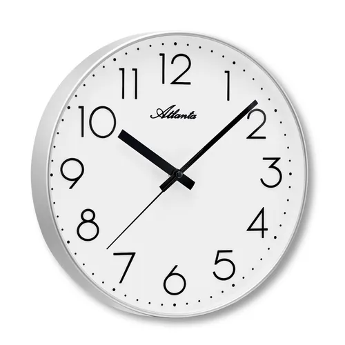 ATLANTA Moderne Wanduhr ohne Ticken - Quarz Analog 30 cm Silber - Wanduhren, geräuschloses Design, ideal für ruhige Räume wie Wohnzimmer oder Arbeitszimmer. Modernes, elegantes Design mit arabischen Ziffern.