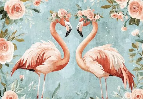 WallArena Vinyl Fototapete - Flamingos - 416 x 254 cm - Fototapeten - Tapeten - für Wohnzimmer Schlafzimmer - Vinyltapete Wandtapete Tapete 3D Effekt- inkl. Kleister - Vögel