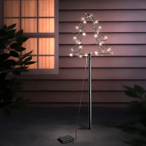 LED 3D Gartenstecker Weihnachtsbaum Tannenbaum Weihnachtsbeleuchtung Wegbeleuchtung Außen mit 52 LEDs warmweiß Batterie