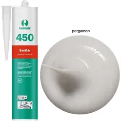 Ramsauer Dichtstoff Ramsauer 450 Sanitär Silikon Dichtstoff 310ml Kartusche pergamon, gebrauchsfertig, chemisch widerstandsfähig, schnellhärtend, UV-beständig, pilzhemmend braun