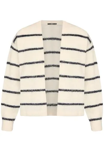 zero Damen Strickjacke mit Streifen – Offener Style in Patch Cream/Dark Blue - Figurumspielende Strickjacke mit V-Ausschnitt und langen Ärmeln. Ideal für lässige Looks und vielseitig kombinierbar. Perfekt für den täglichen Gebrauch.